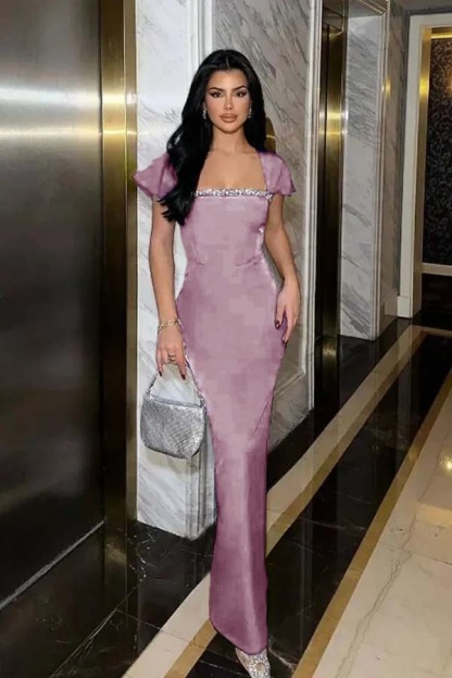 Sleeveless Square Neck Long Mermaid Prom Dress With Pleated Beading