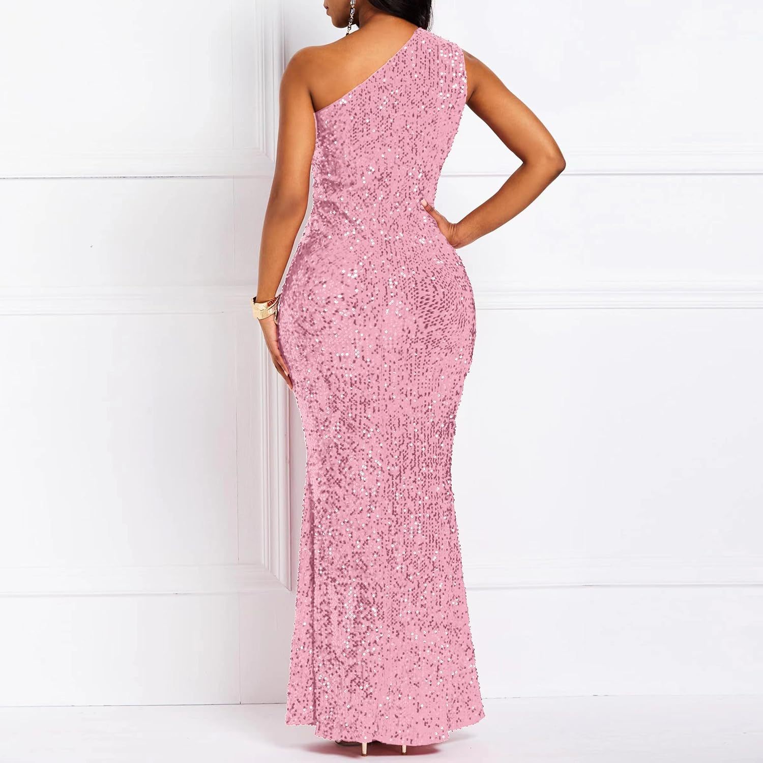 Sequins Fashion Sleeveless Oblique Collar Mermaid Women's Maxi Dress Bodycon Dress Party Dress-BMbridal.UK