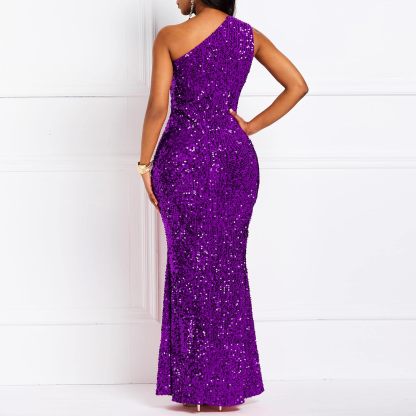 Sequins Fashion Sleeveless Oblique Collar Mermaid Women's Maxi Dress Bodycon Dress Party Dress-BMbridal.UK