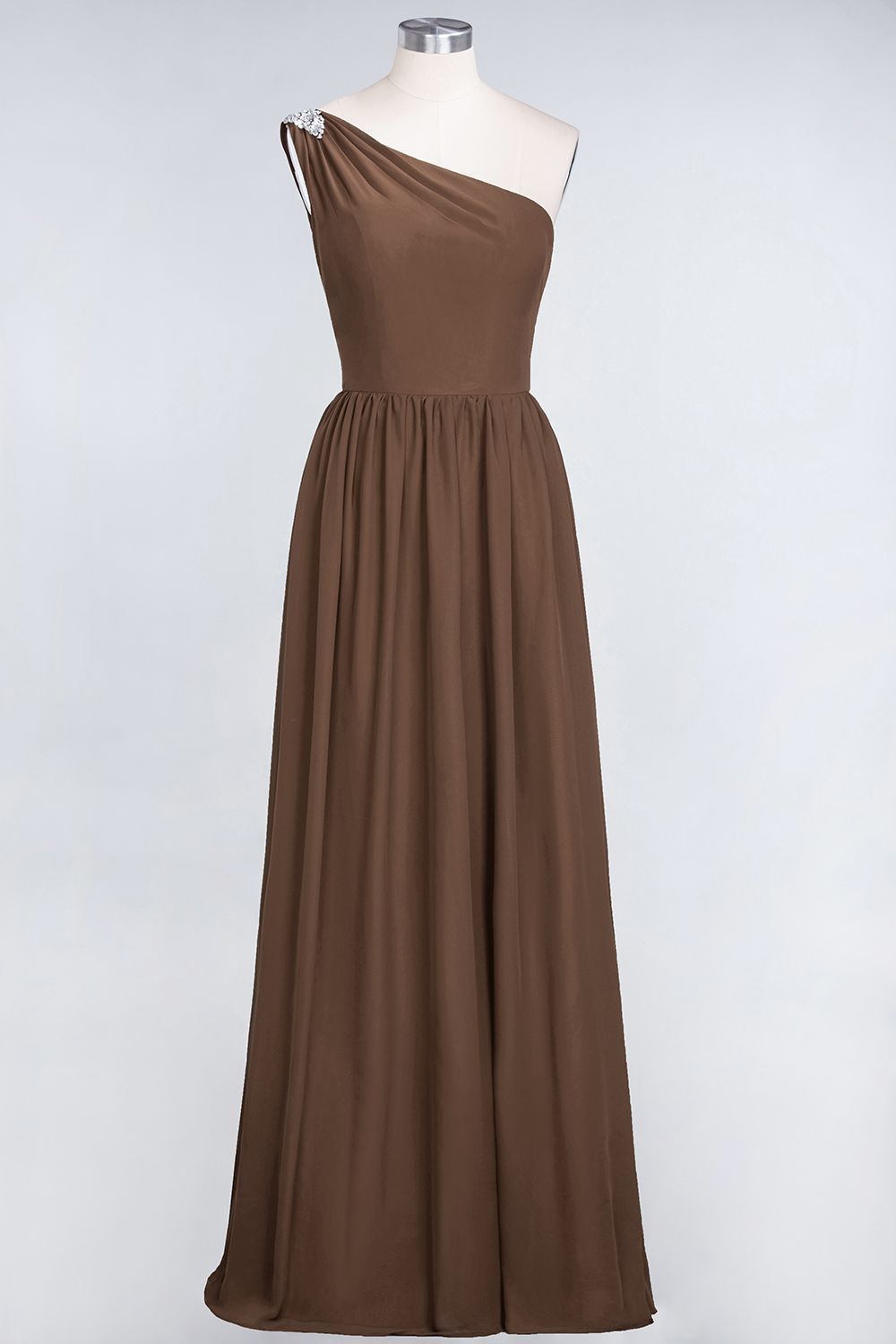 BMbridal Affordable Chiffon One-Shoulder Ruffle Bridesmaid Dress with Beadings-BMbridal