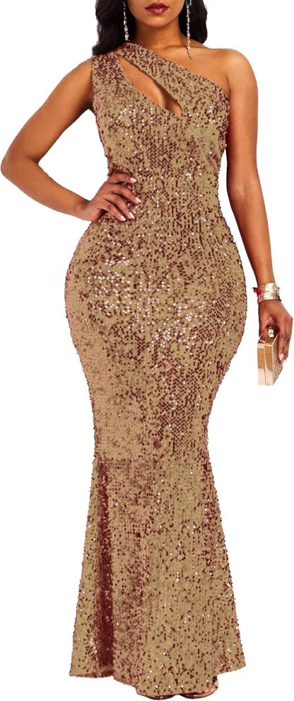 Sequins Fashion Sleeveless Oblique Collar Mermaid Women's Maxi Dress Bodycon Dress Party Dress-BMbridal.UK