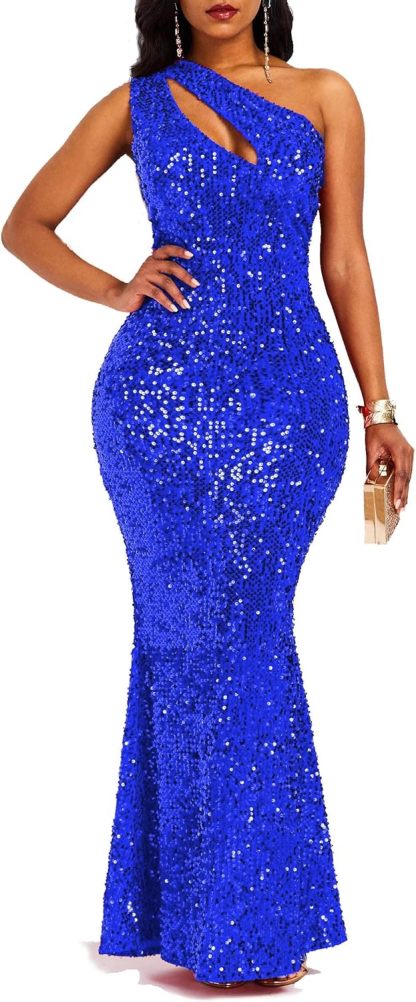 Sequins Fashion Sleeveless Oblique Collar Mermaid Women's Maxi Dress Bodycon Dress Party Dress-BMbridal.UK