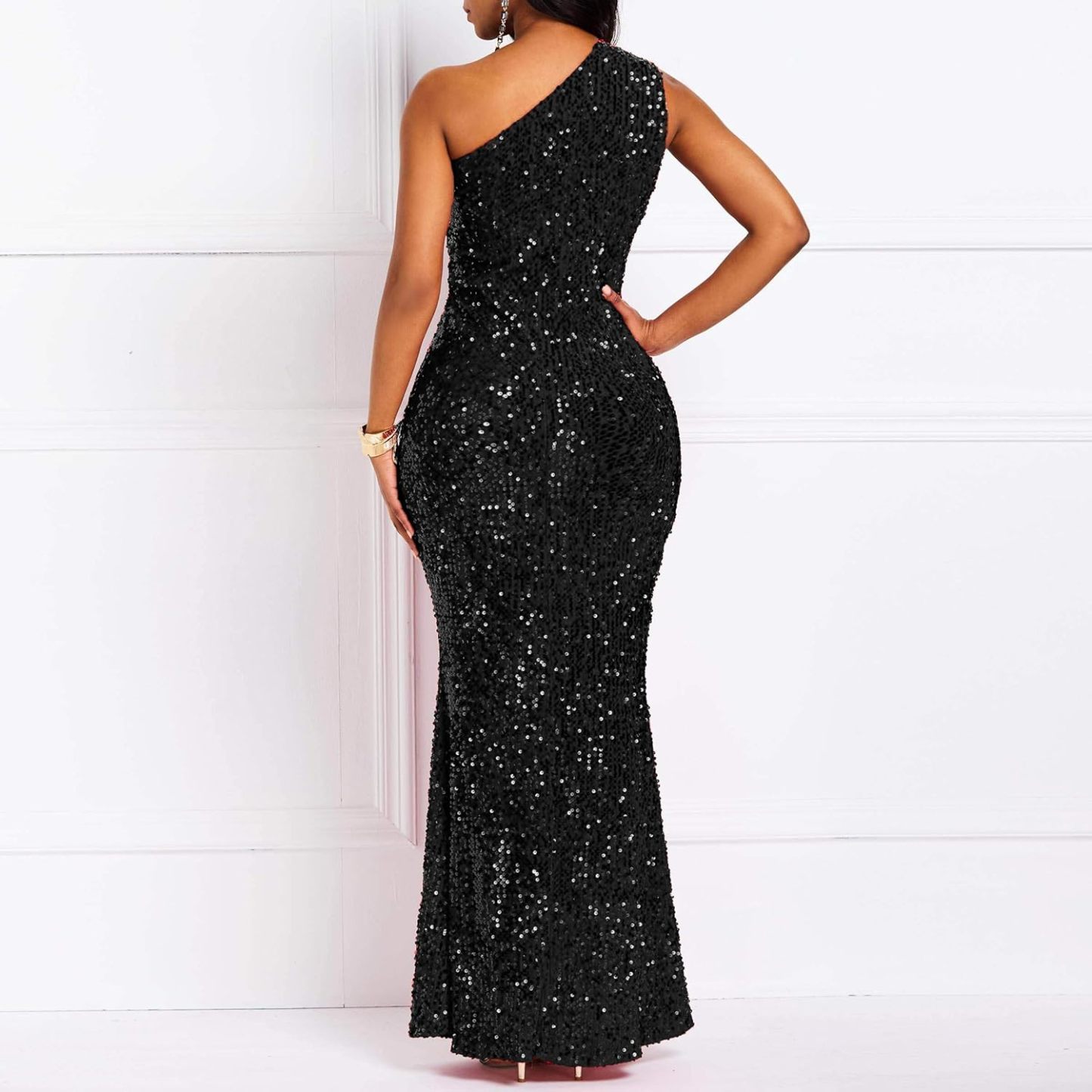 Sequins Fashion Sleeveless Oblique Collar Mermaid Women's Maxi Dress Bodycon Dress Party Dress-BMbridal.UK