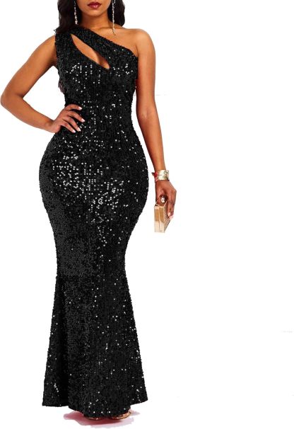 Sequins Fashion Sleeveless Oblique Collar Mermaid Women's Maxi Dress Bodycon Dress Party Dress-BMbridal.UK