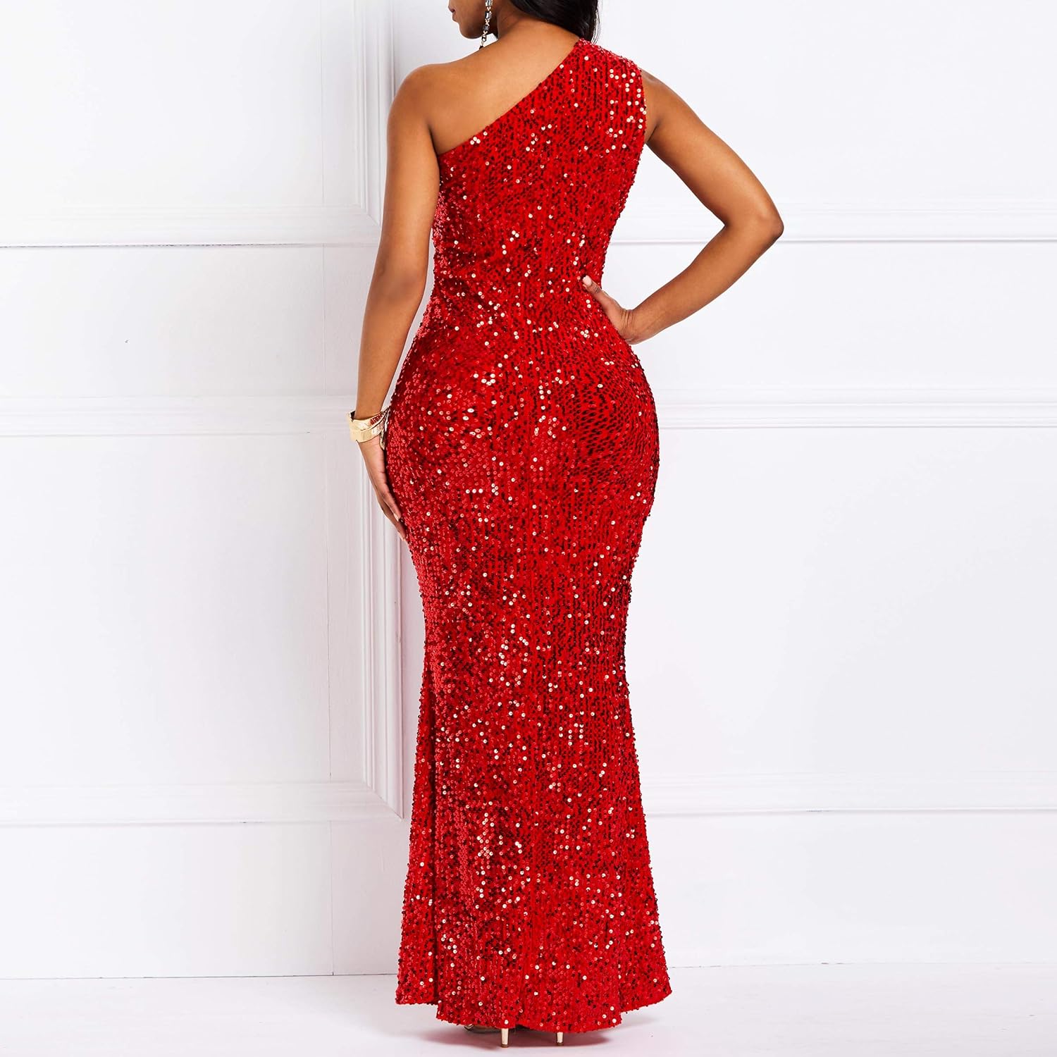 Sequins Fashion Sleeveless Oblique Collar Mermaid Women's Maxi Dress Bodycon Dress Party Dress-BMbridal.UK