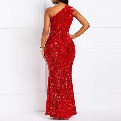 Sequins Fashion Sleeveless Oblique Collar Mermaid Women's Maxi Dress Bodycon Dress Party Dress-BMbridal.UK