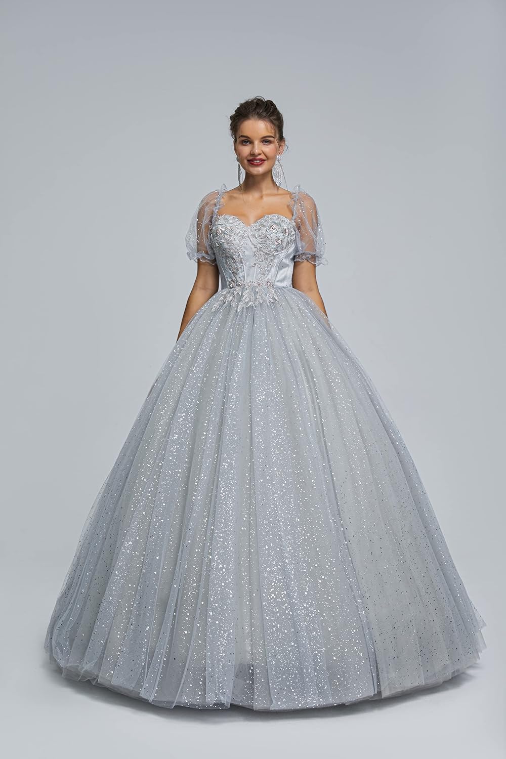 BMbride Women's Beading Sweetheart Ball Gown Tulle Layed Long Quinceanera Dress-BMbridal.UK