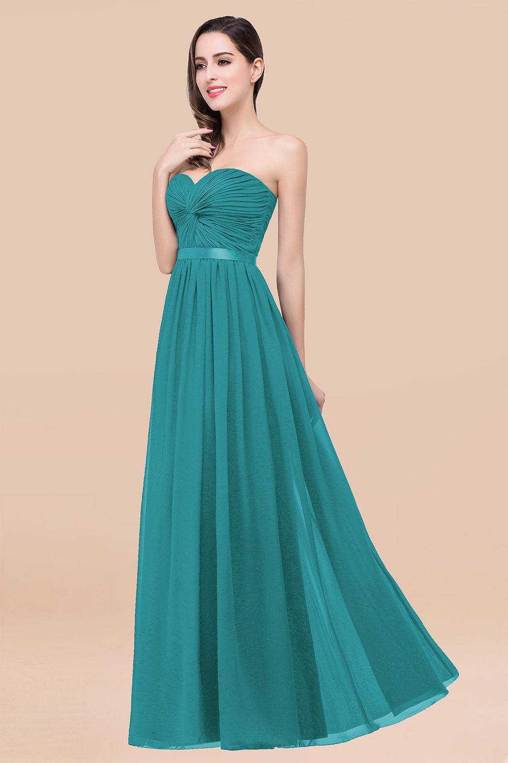 BMbridal Affordable Sweetheart Ruffle Navy Chiffon Bridesmaid Dress With Ribbon-BMbridal