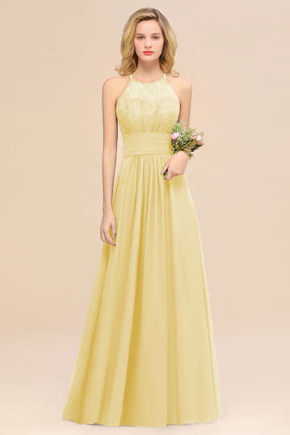 BMbridal Elegant Halter Ruffles Sleeveless Grape Lace Bridesmaid Dresses Affordable-BMbridal