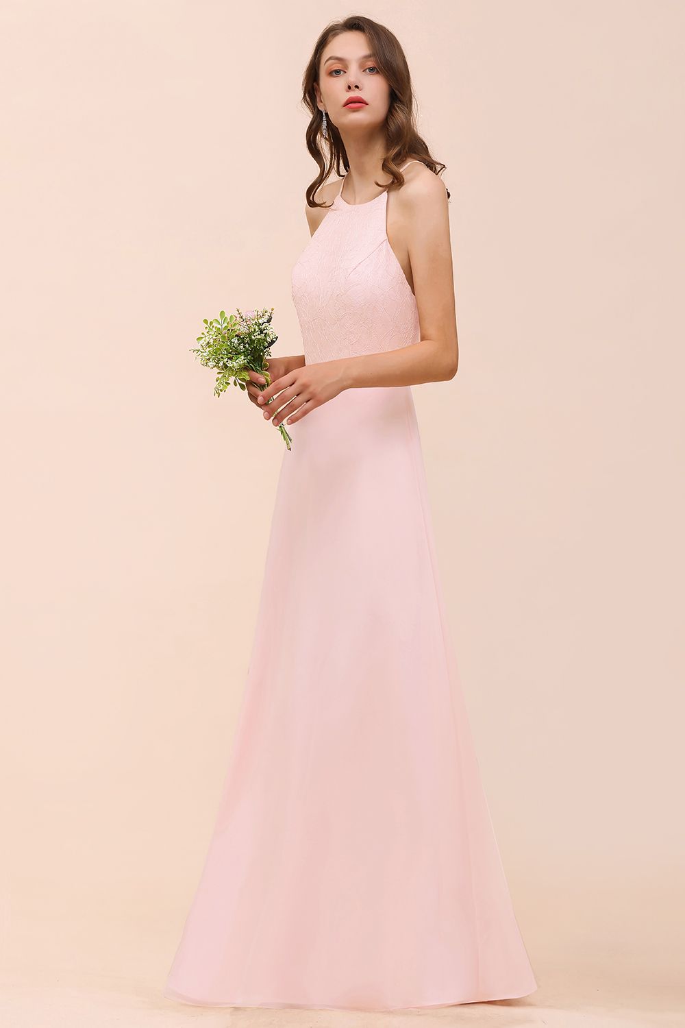 BMbridal Elegant Lace Spaghetti Straps Affordable Long Bridesmaid Dress-BMbridal
