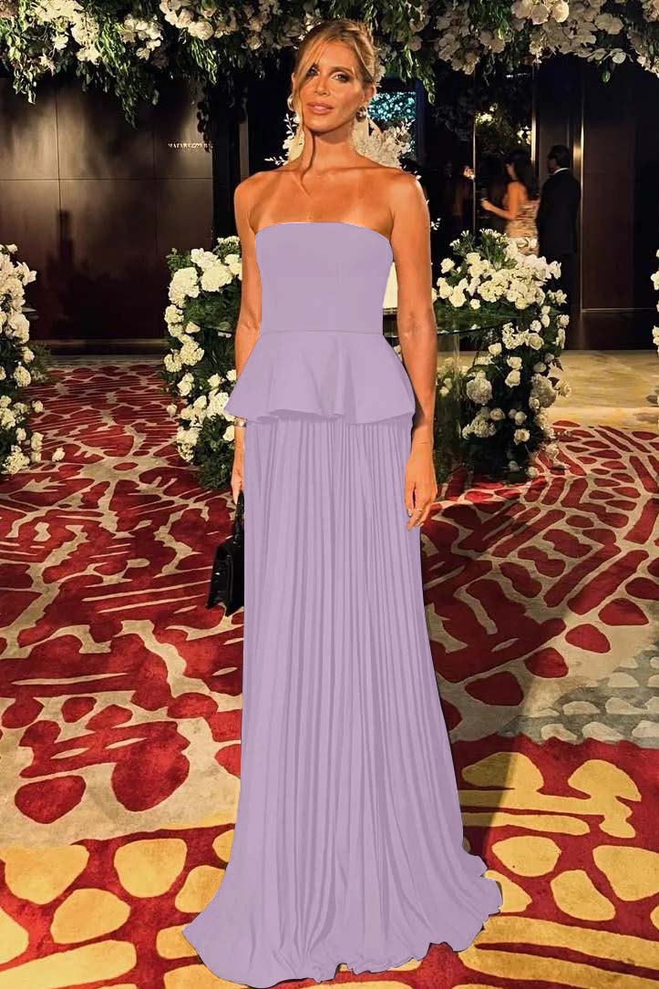 Black Sleeveless Strapless Long Prom Dress With Pleated Ruffles