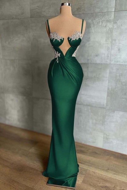 Pink Spaghetti Strap Mermaid Prom Dress Sleeveless With Appliques