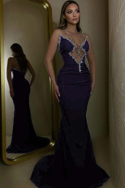 Spaghetti Strap Sleeveless Long Mermaid Prom Dress With Beading