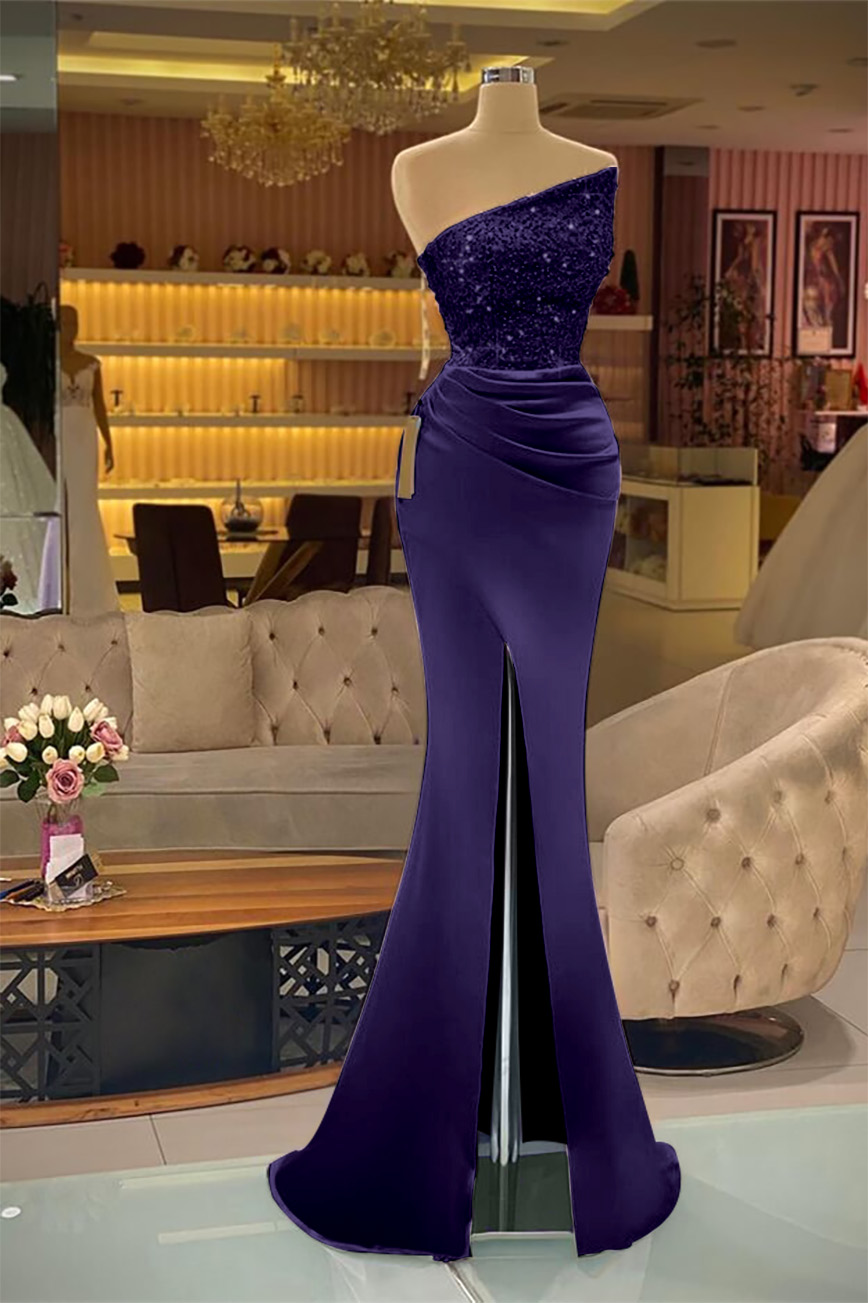 Sleeveless Strapless Mermaid Prom Dress Long Split With Sequins