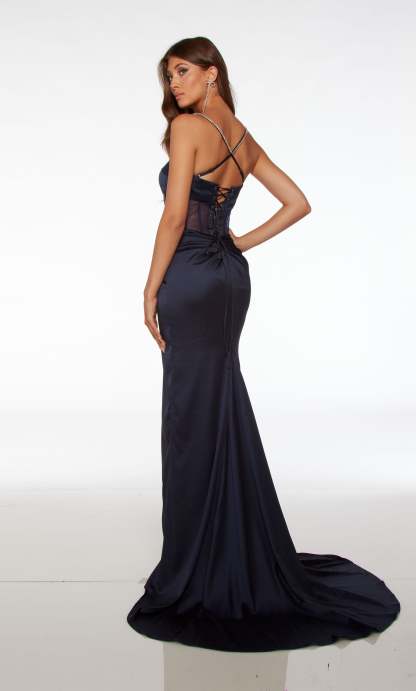Formal Spaghetti Strap Prom Dress Open Back Long Straight With High Slit