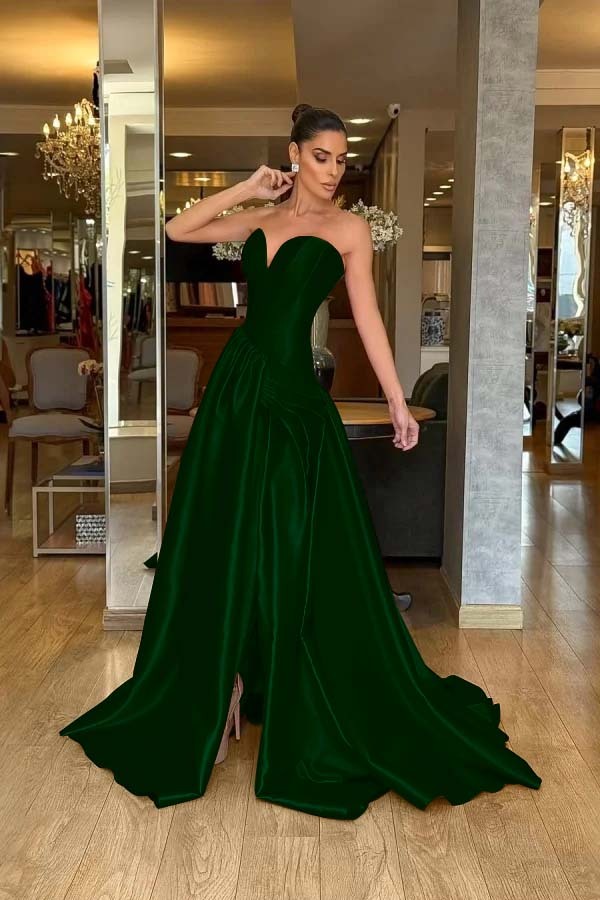 Stunning Strapless Sleeveless Long Split Prom Dress With Pleated