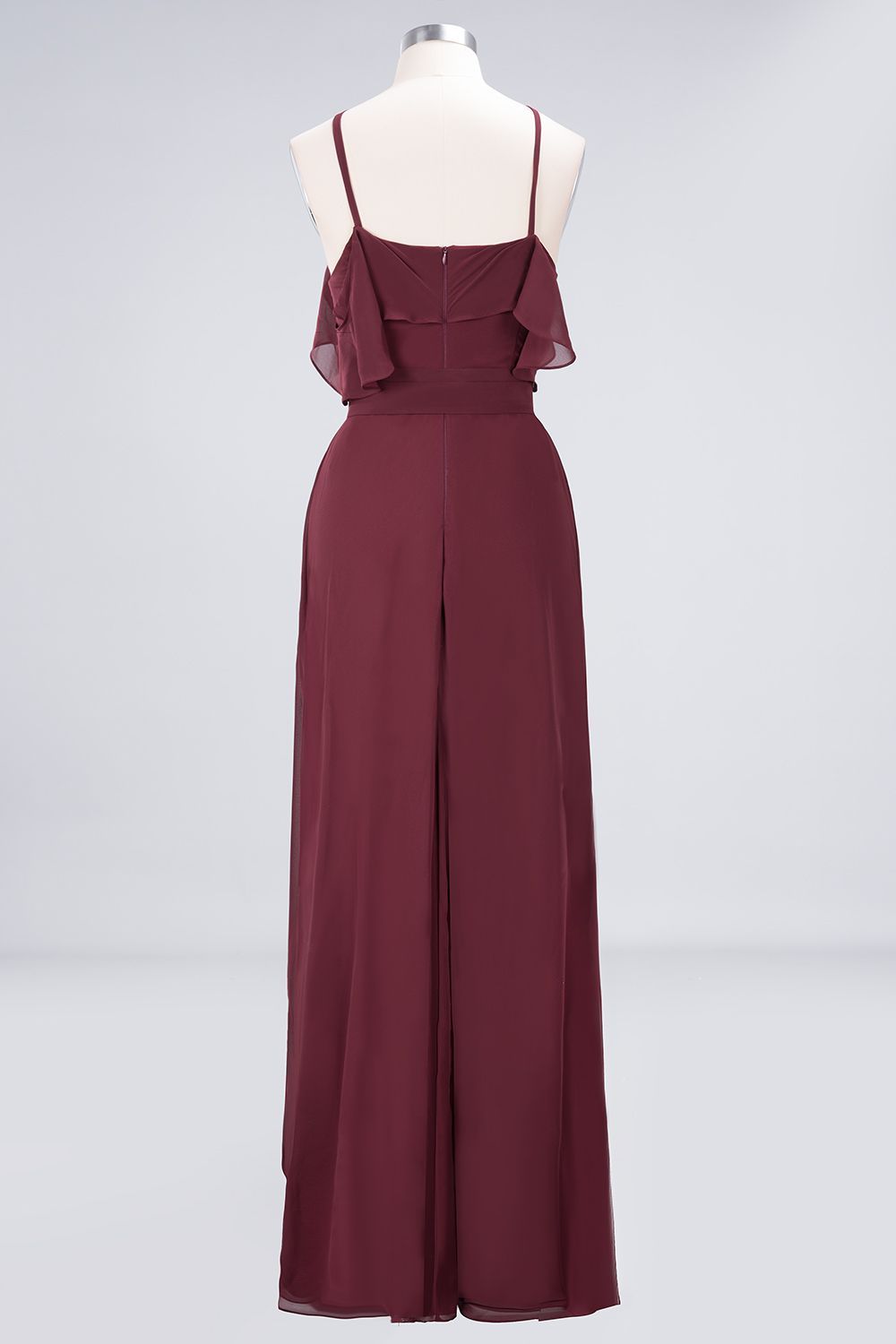 BMbridal Affordable Spaghetti Straps Burgundy Long Bridesmaid Dress With Bow Sash-BMbridal