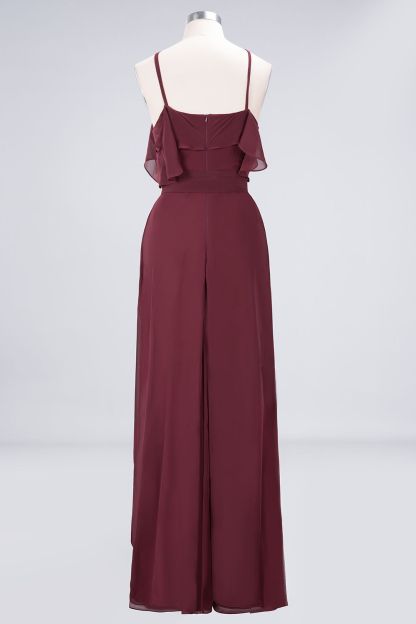 BMbridal Affordable Spaghetti Straps Burgundy Long Bridesmaid Dress With Bow Sash-BMbridal