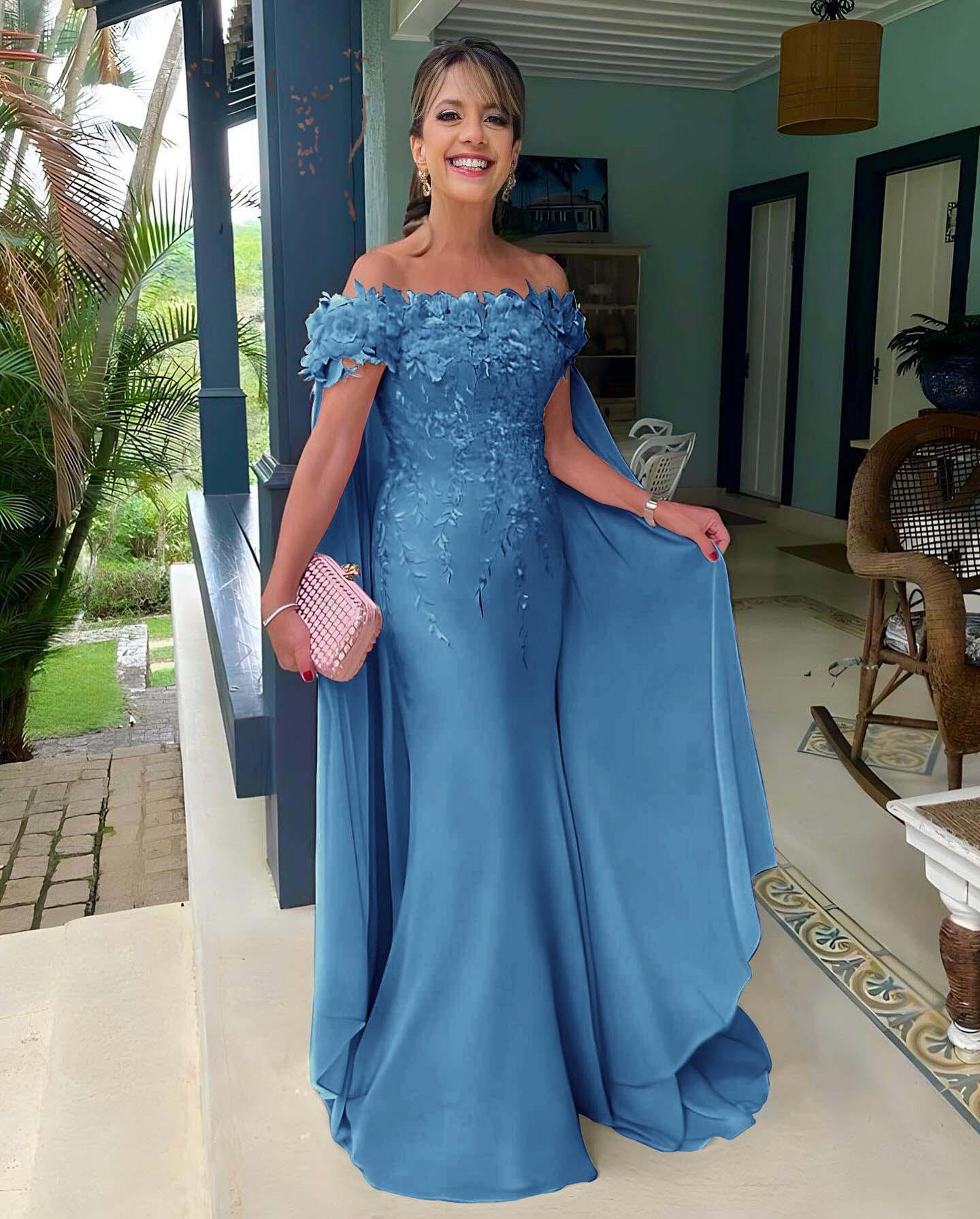 Off the Shoulder Sleeveless Long Mermaid Prom Dress With Appliques