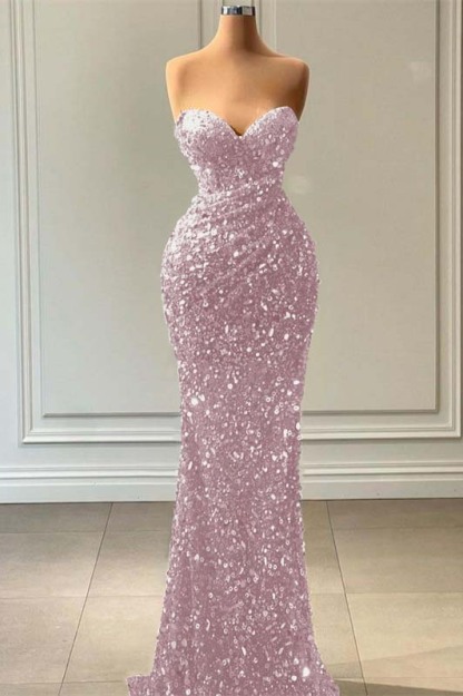 Blue Sleeveless Mermaid Sequins Prom Dress Sweetheart With Pleated