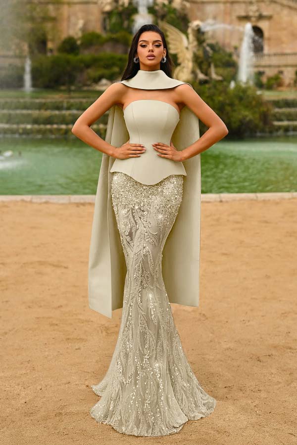 Strapless Sleeveless Long Mermaid Prom Dress With Appliques