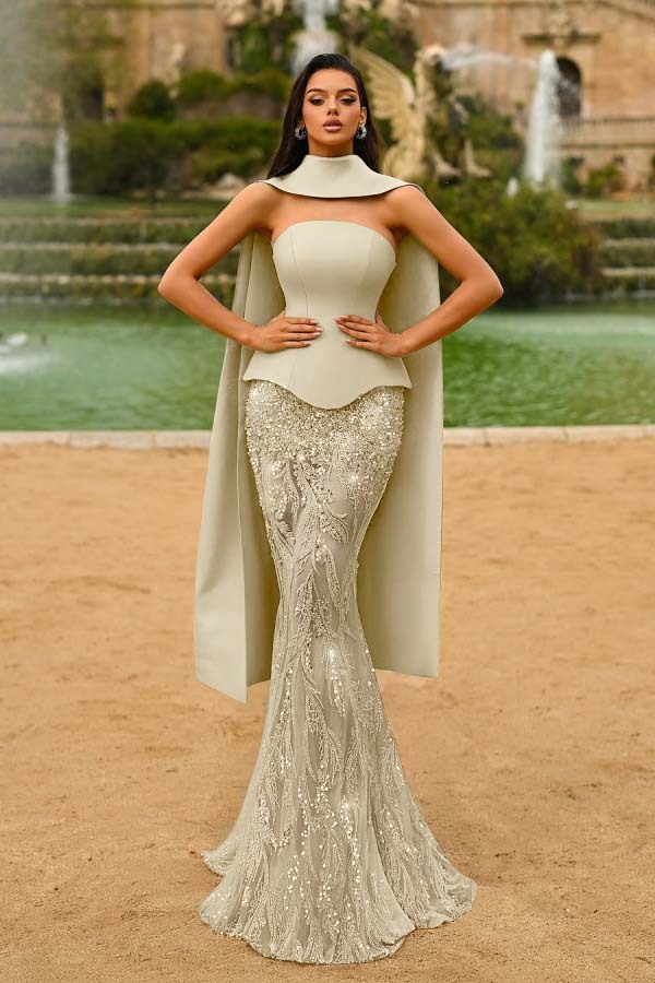 Strapless Sleeveless Long Mermaid Prom Dress With Appliques