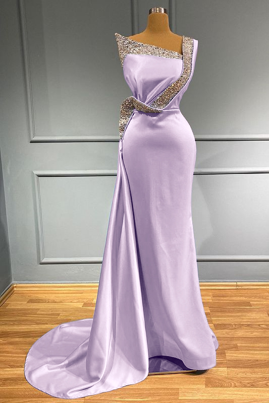 Light Blue One Shoulder Sleeveless Mermaid Long Beads Prom Dress With Ruffles