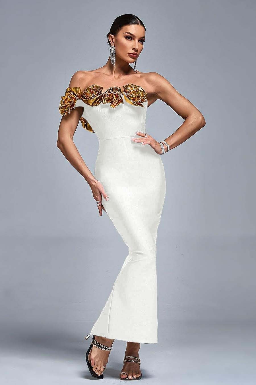 One Shoulder Sleeveless Long Mermaid Prom Dress With Pleated