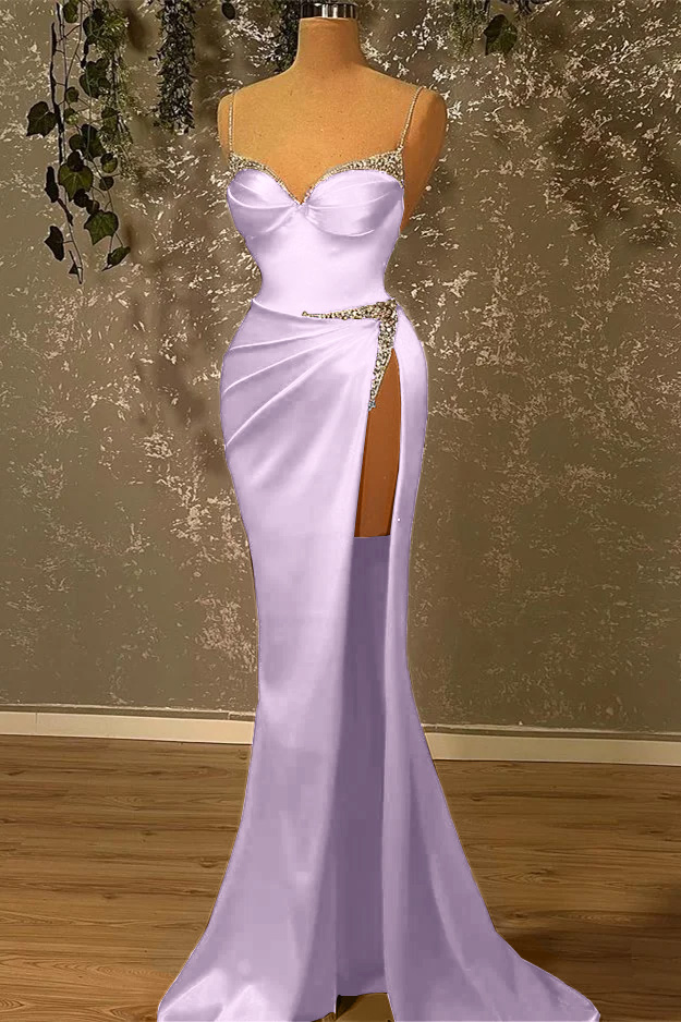 Spaghetti Strap Sleeveless Mermaid Long Prom Dress With Split Beading