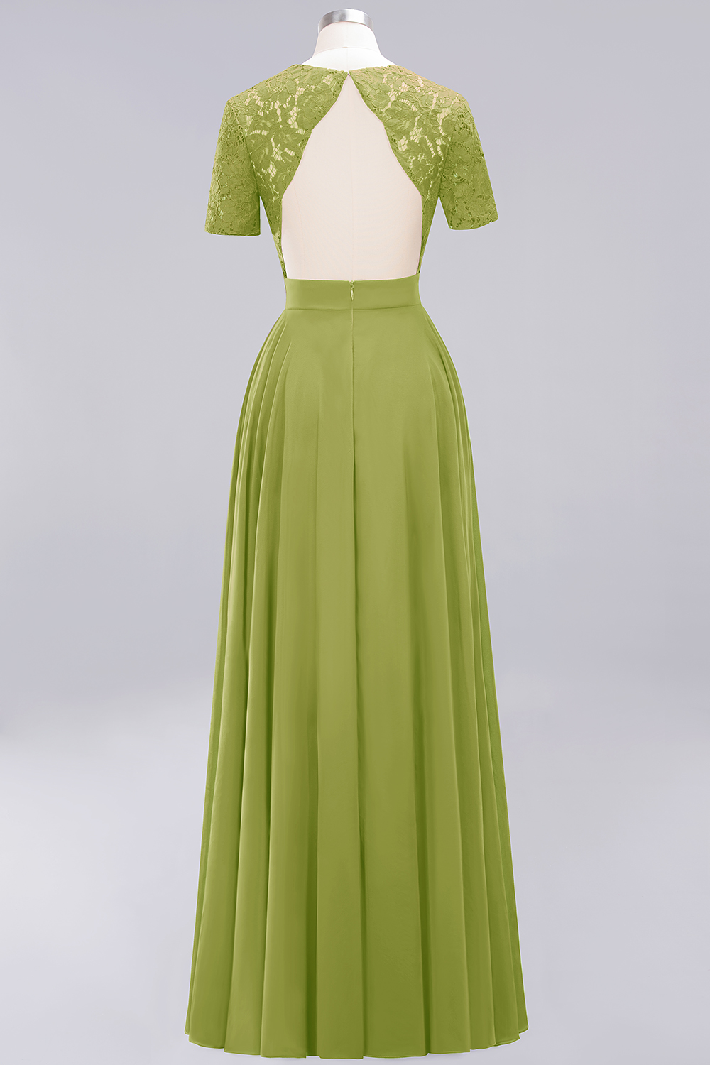 BMbridal Dark Navy Open-Back Long Bridesmaid Dress With Short Sleeves-BMbridal