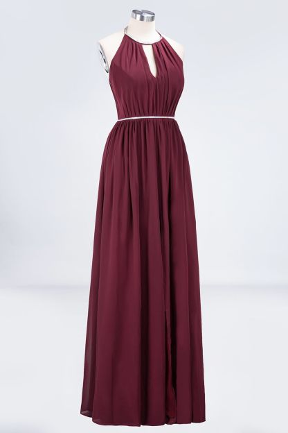 BMbridal Chic Burgundy Halter Long Backless Bridesmaid Dress with Beadings-BMbridal