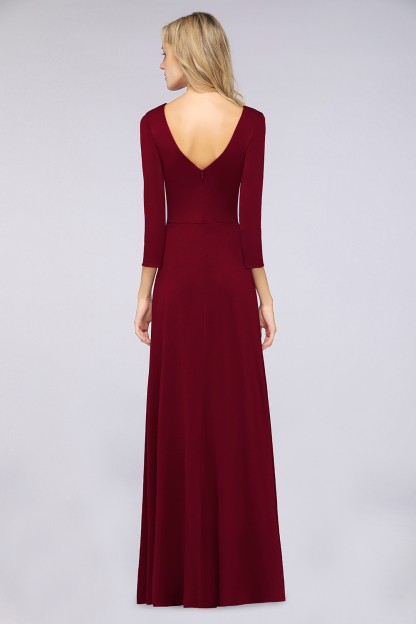 BMbridal Popular Spandex Long-Sleeves Burgundy Bridesmaid Dresses with Side-Slit-BMbridal