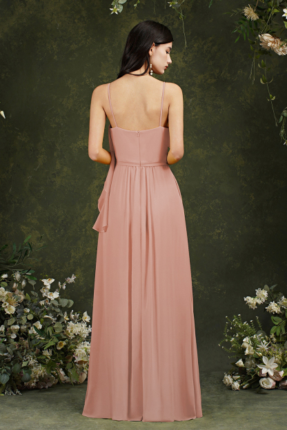 Bmbridal Spaghetti-Straps Bridesmaid Dress Chiffon With Pockets Ruffles-BMbridal