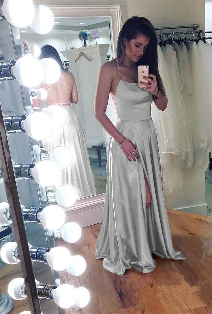 Mermaid Front Split Spaghetti Strap Sleeveless Backless Long Prom Dress