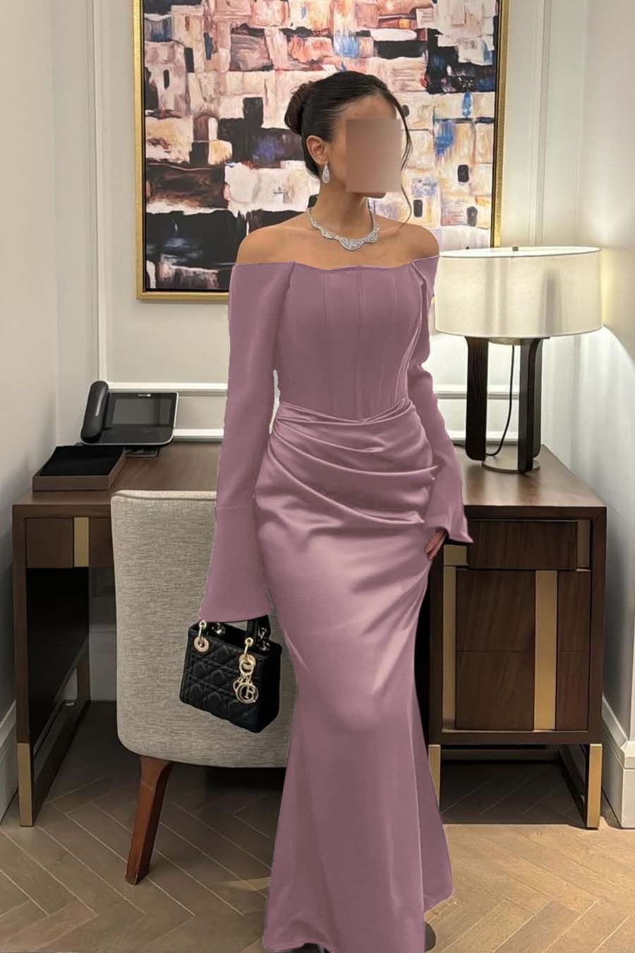 Strapless Long Sleeves Mermaid Long Prom Dress With Pleated