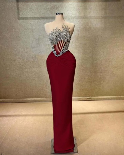 Strapless Sleeveless Long Mermaid Prom Dress With Beading Pleated