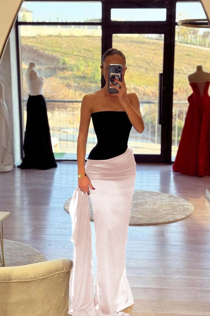 Strapless Sleeveless Long Mermaid Prom Dress With Pleated Belt