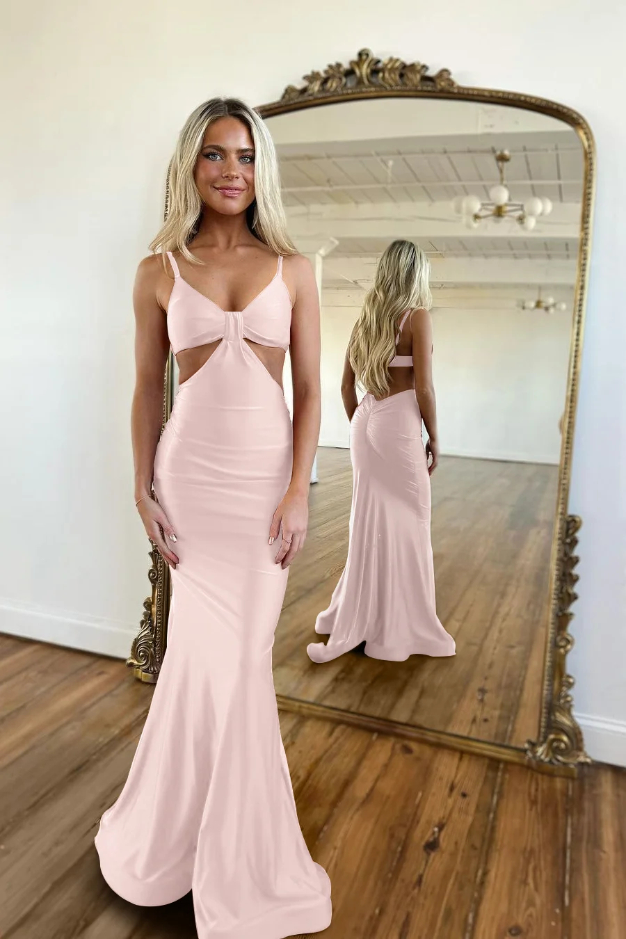 Red Waistless Sleeveless Tight Fitting Spaghetti Strap Mermaid Prom Dress