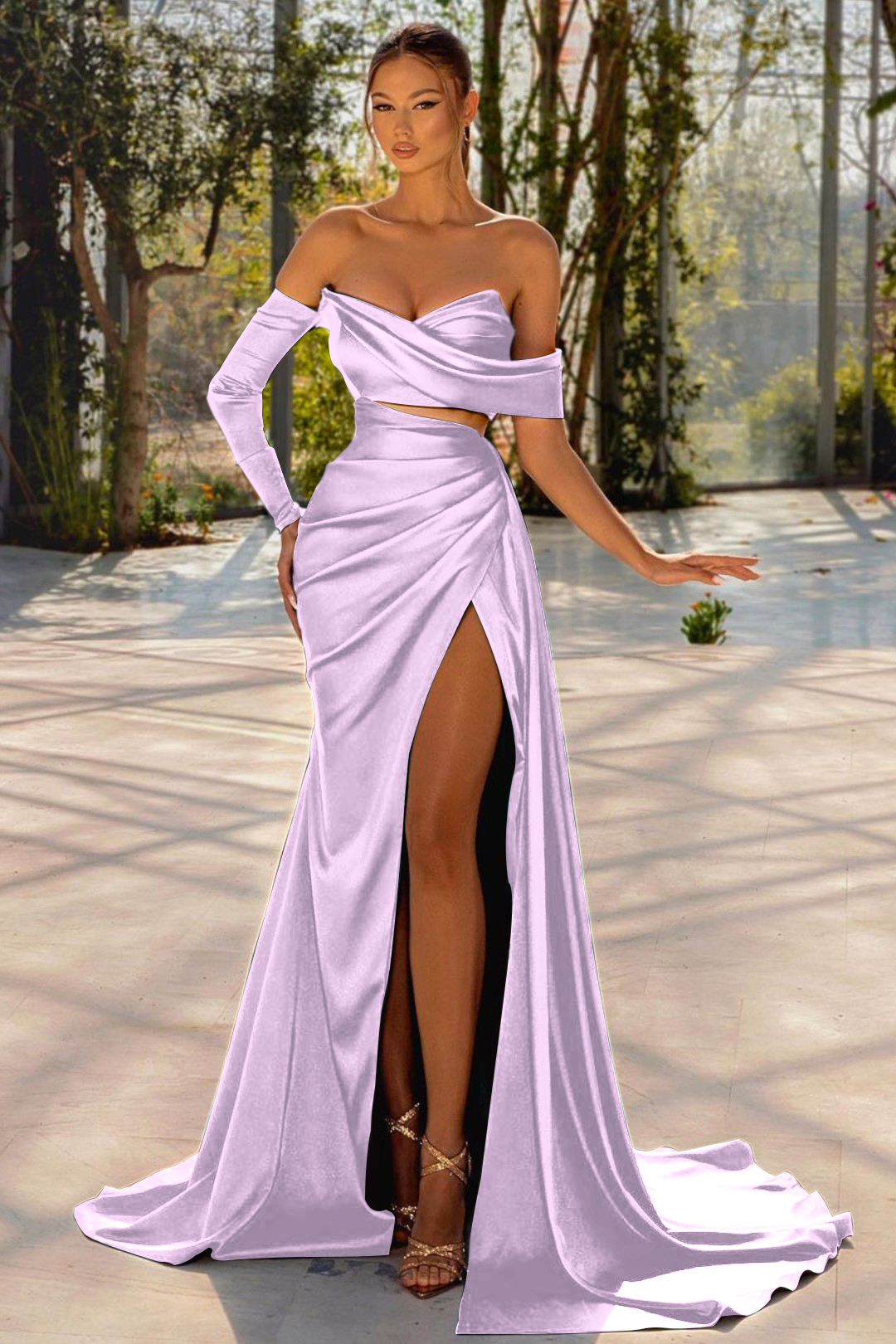 Long Off the Shoulder Prom Dress Dark Green One Sleeve Pleated