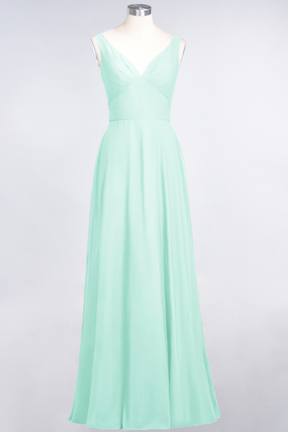BMbridal Chic Chiffon V-Neck Straps Ruffle Affordable Bridesmaid Dresses with Open Back-BMbridal