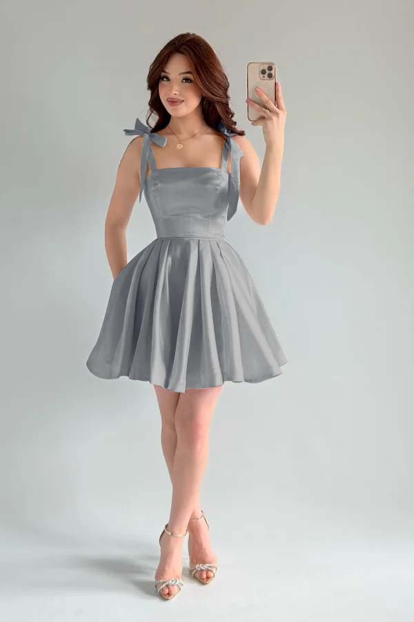 Spaghetti Strap Sleeveless Short A Line Prom Dress With Pleated