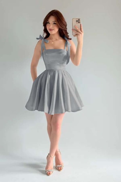 Spaghetti Strap Sleeveless Short A Line Prom Dress With Pleated