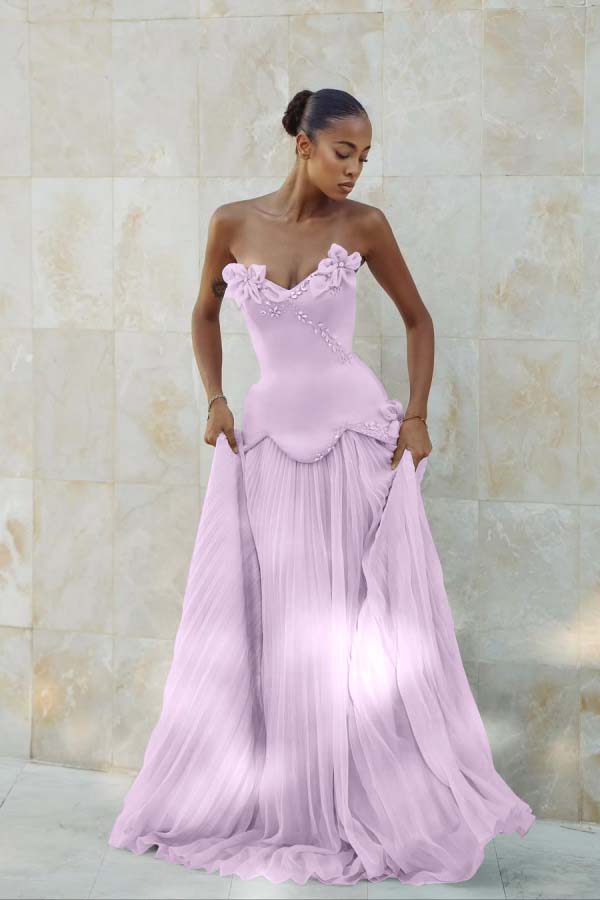 Stunning Strapless Sleeveless Long Prom Dress With Pleated Beading