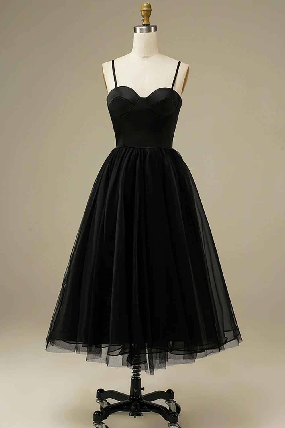 Black Tulle A-line Midi Simple Prom Dress