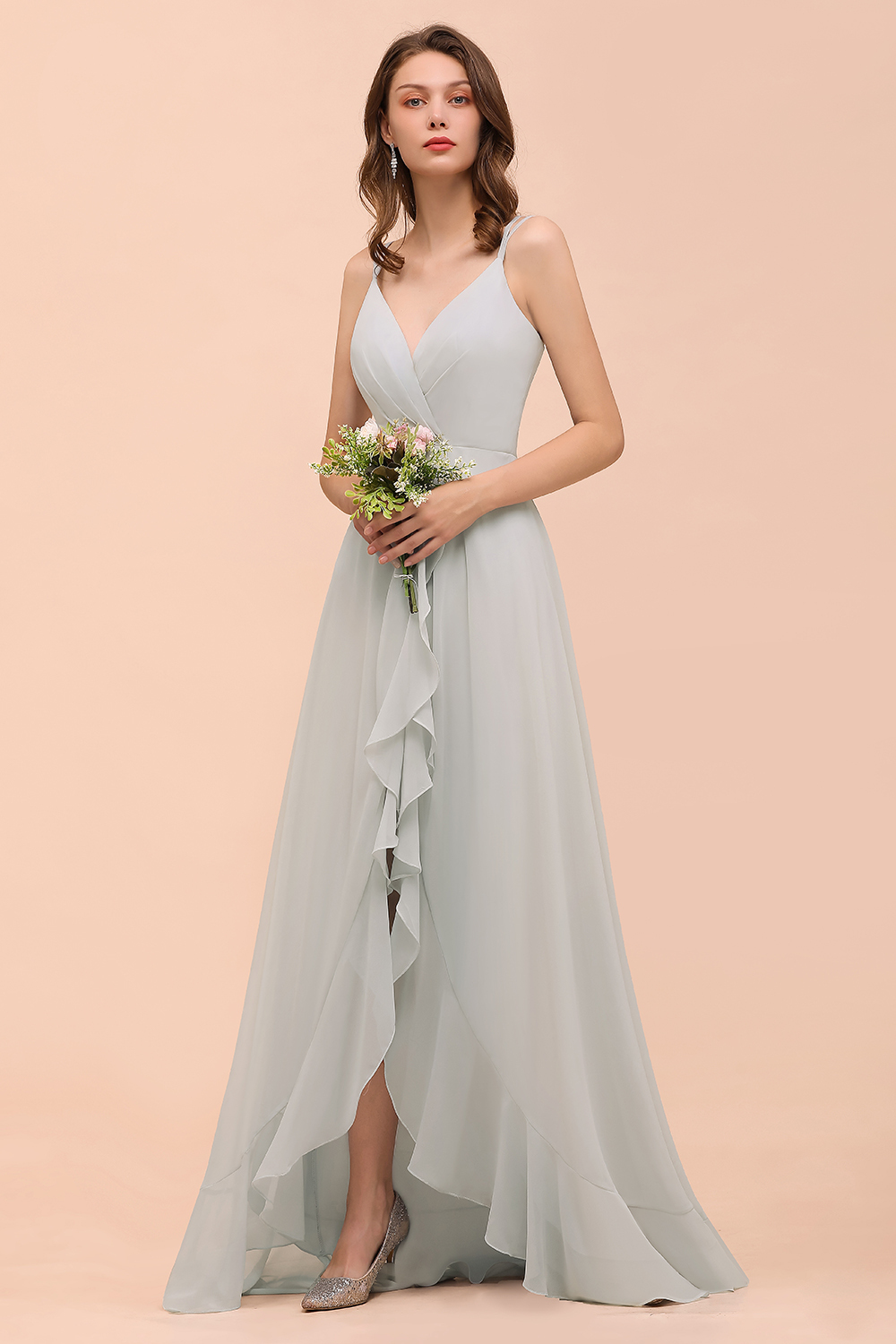 BMbridal Affordable V-Neck Ruffle Mist Chiffon Bridesmaid Dresses Affordable-BMbridal