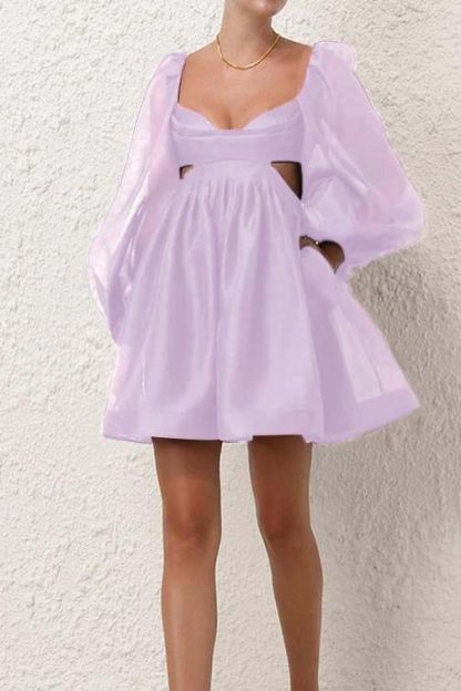 Black Long Sleeves Backless A Line Short Prom Dress With Pockets