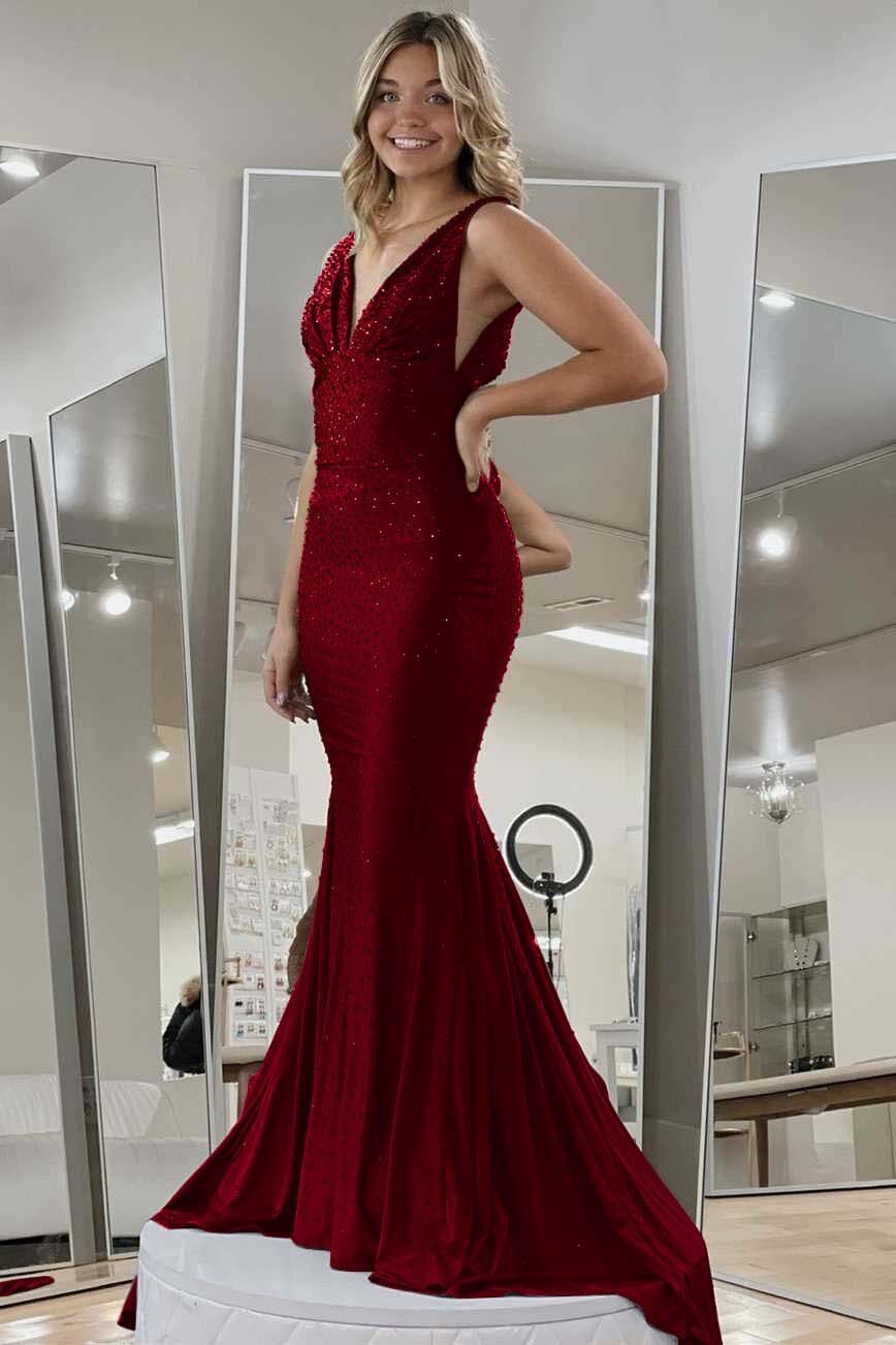 Halter Sleeveless Long Mermaid Prom Dress With Beading Pleated