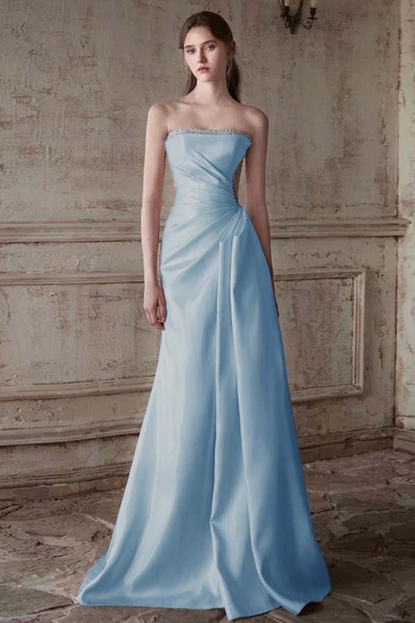 Strapless Sleeveless Long Mermaid Prom Dress With Pleated Beading