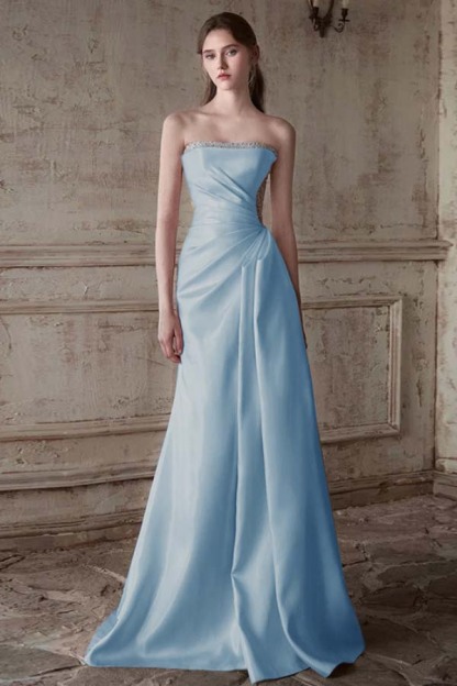 Strapless Sleeveless Long Mermaid Prom Dress With Pleated Beading