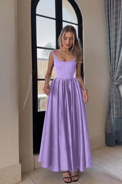 Spaghetti Strap Sleeveless A Line Long Prom Dress With Pleated